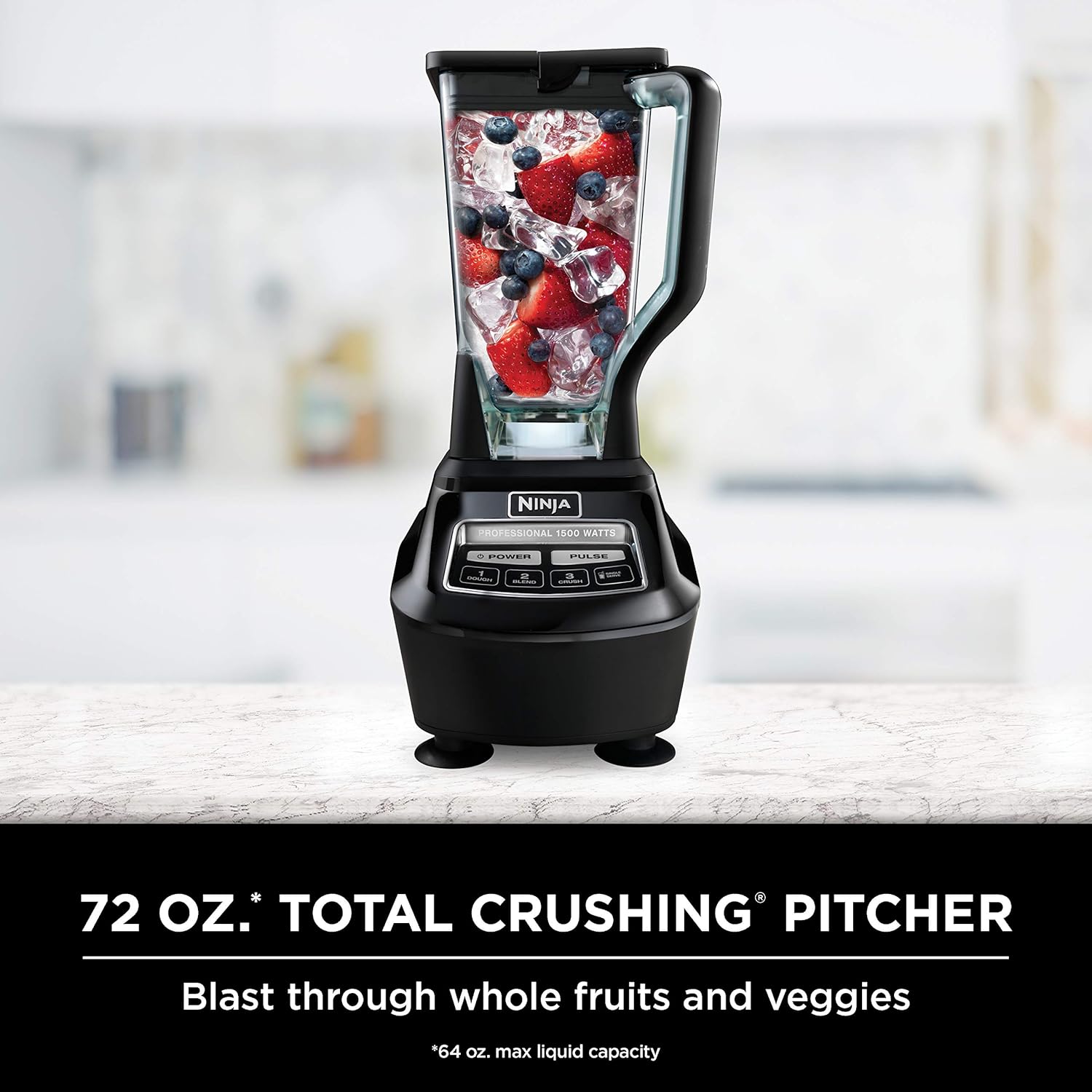 Ninja BL770 Mega Kitchen System, 1500W Blender & Processor, 72oz Pitcher, 64oz Bowl, 16oz To-Go Cups, Black