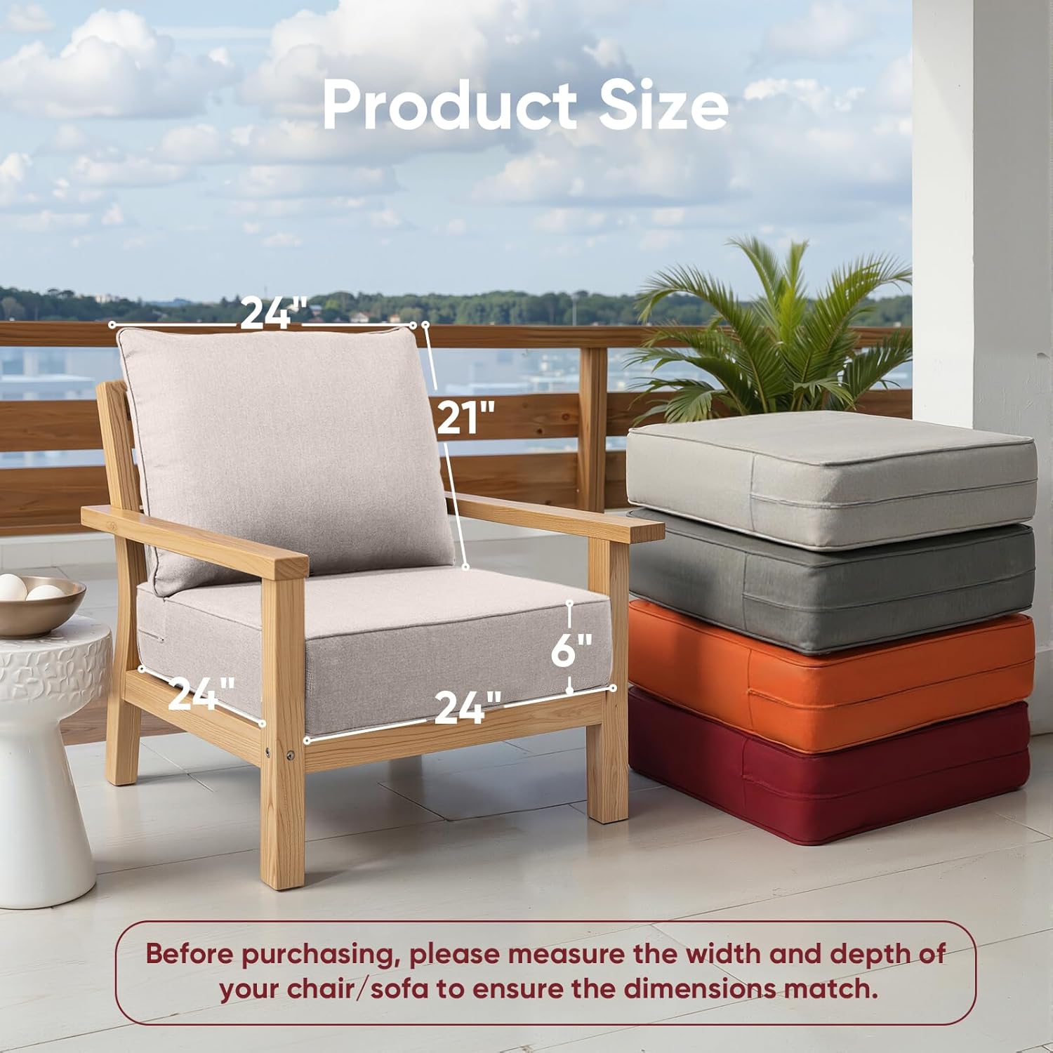 Outdoor Chair Cushions Set of 3  Waterproof 24x24 Patio Chair Cushion  6
