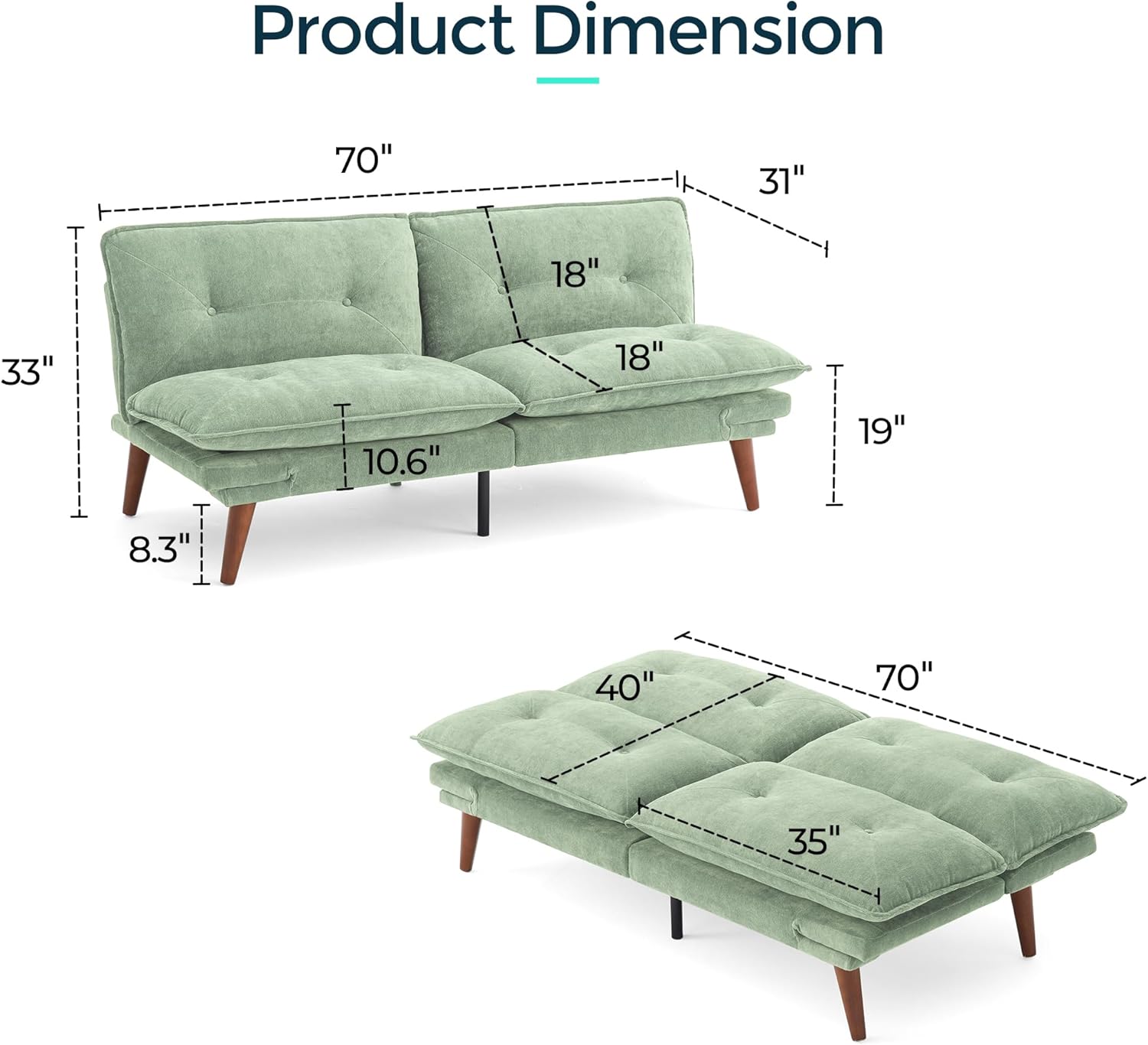 LINSY HOME Futon Sofa Bed, 70