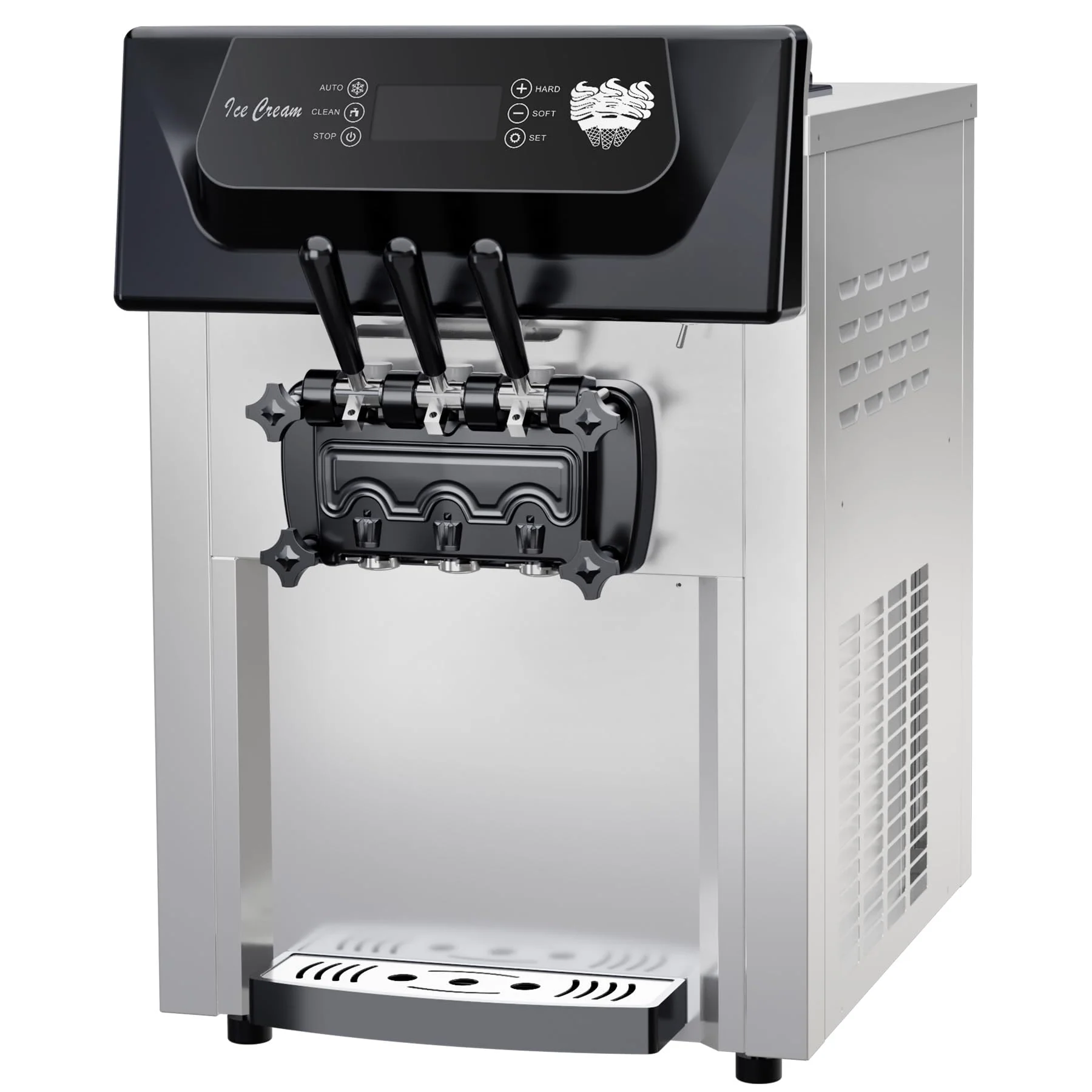 2200W Commercial Ice Cream Machine, 3 Flavor Soft Serve Ice Cream Machine, 5.3-7.4 Gal/Hr, with LCD Touch Screen, Automatic Cleaning, High Productivity for Home Snack Bar & Restaurants