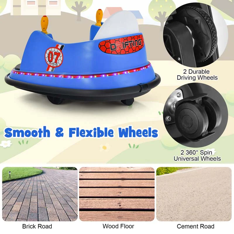 12V Toddler Bumping Car Battery Powered Baby Ride On Bumper Car With Dual Joysticks Flashing Led Light Amp 360 Degree Spin