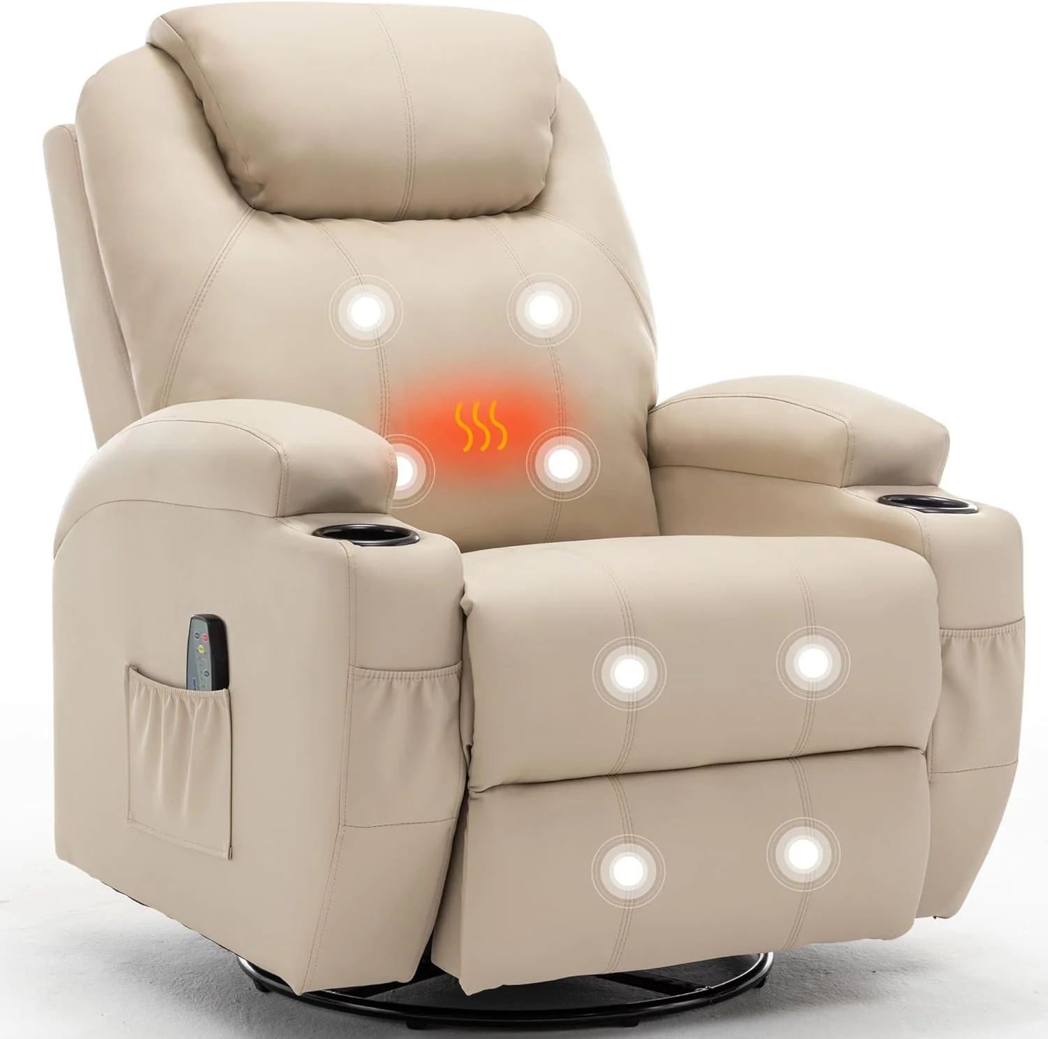 Recliner Chair, Rocking Chair with Massage and Heat, 360° Swivel Recliner Chairs for Adults, Rocker Manual Recliner with Remote Control and Cup Holder for Living Room, Bedroom, Nursery