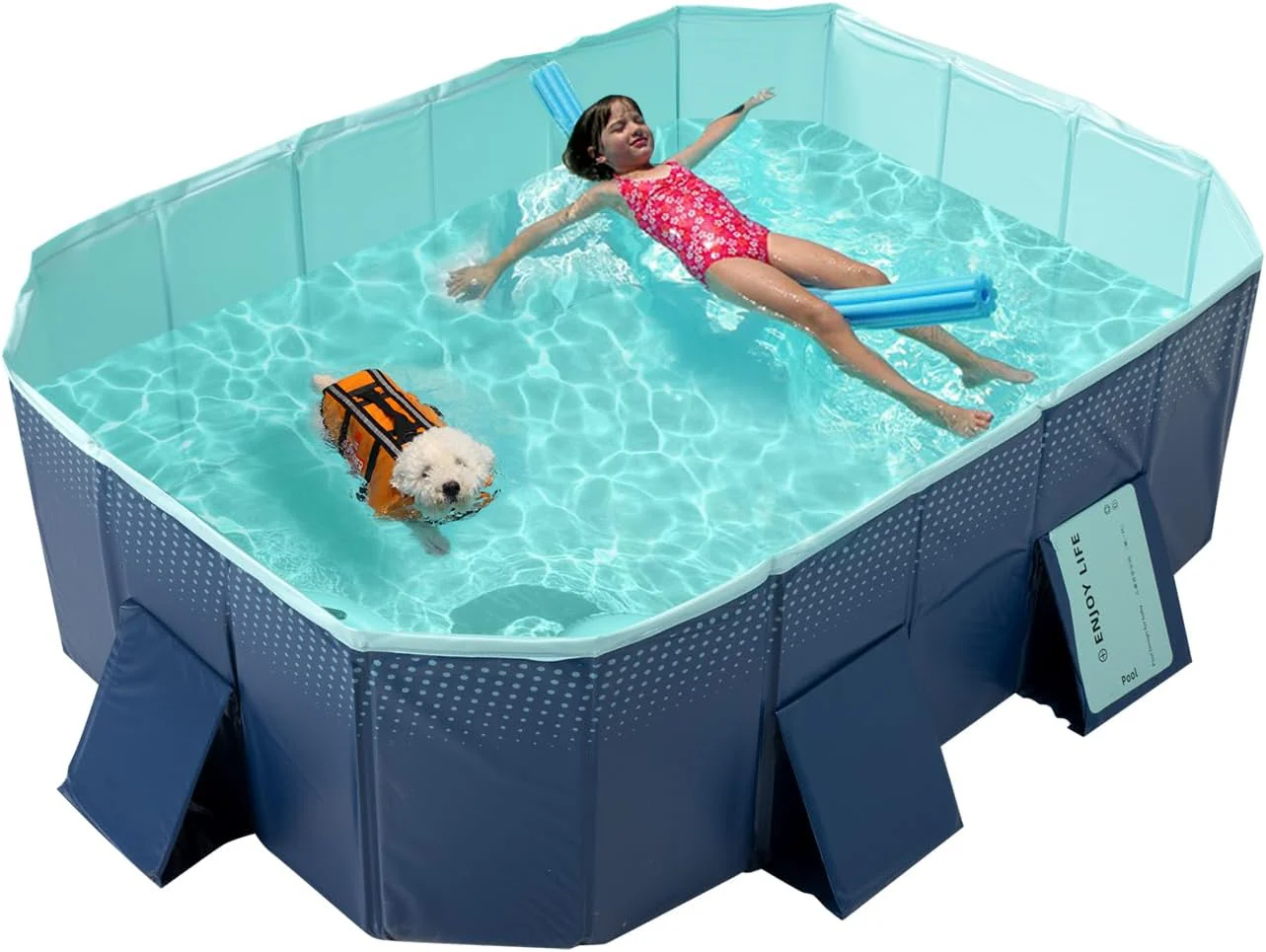 Foldable Non-Inflatable Kids' and Adults' Outdoor Swimming Pool - Hard Plastic Shell, Kid Pool for Backyard Dog Pools (158