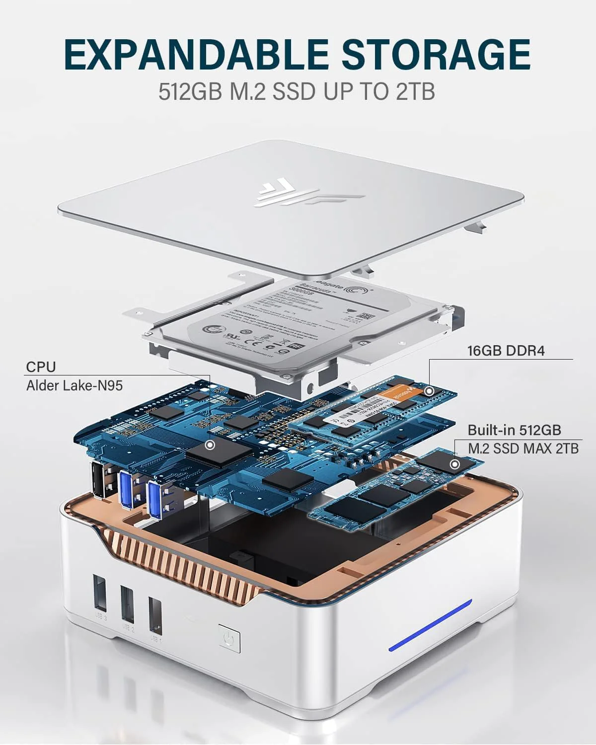 KAMRUI GK3Plus Mini PC, 16GB RAM 512GB M.2 SSD Mini Computers