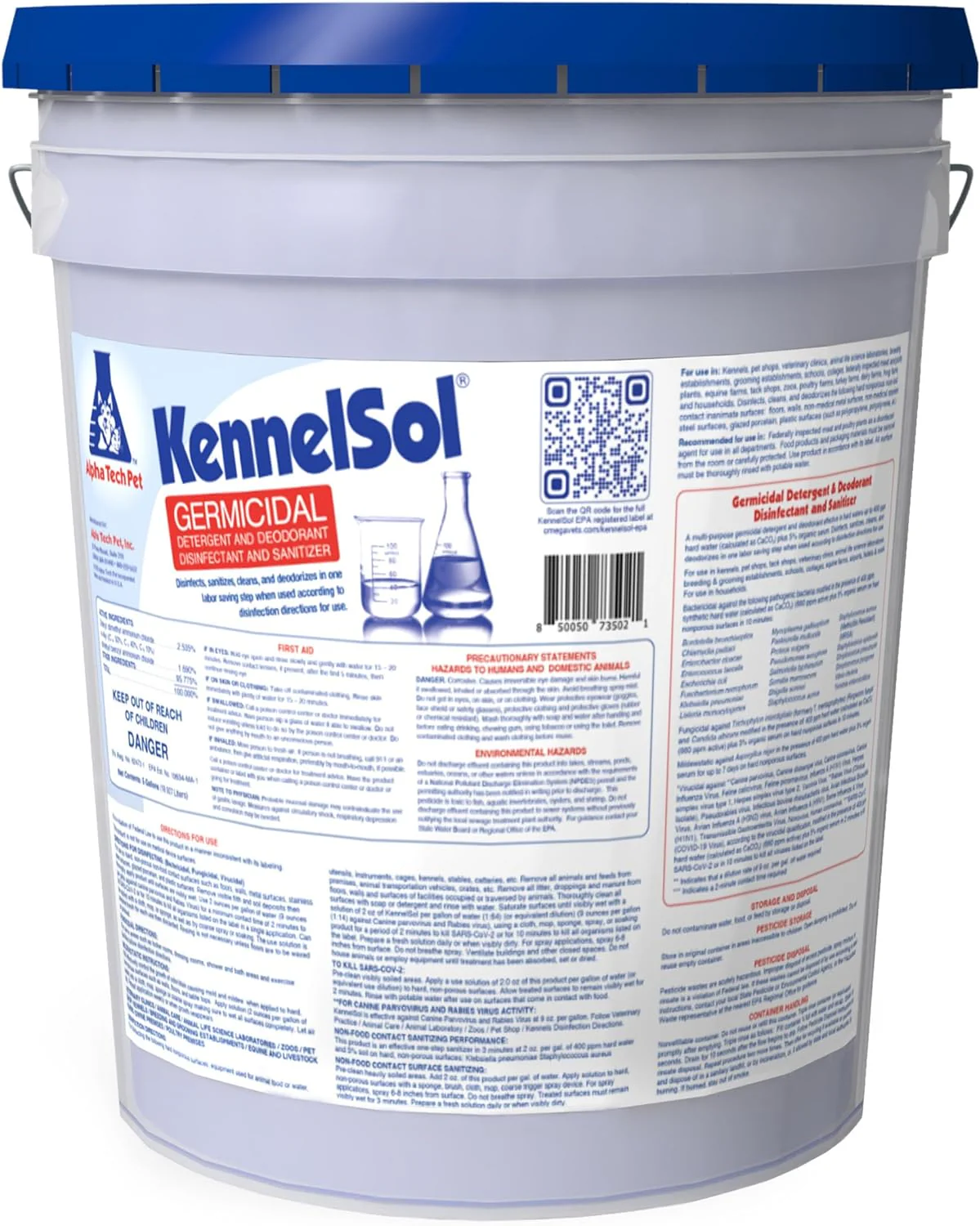 1-Step Kennel Cleaner - EPA Registered Liquid Concentrate Disinfectant and Deodorizer, Effective Against Bacteria and Viruses - 5 Gallons by Alpha Tech Pet